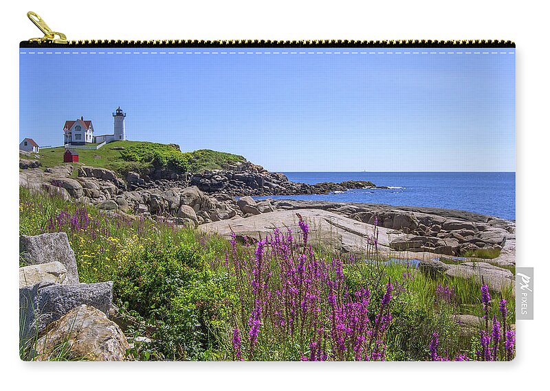 Maine Carry-all Pouch featuring the photograph Nubble Light Flowers by Chris Whiton