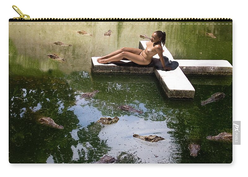 Nude Zip Pouch featuring the photograph Nude with Crocodiles by Mark Gomez