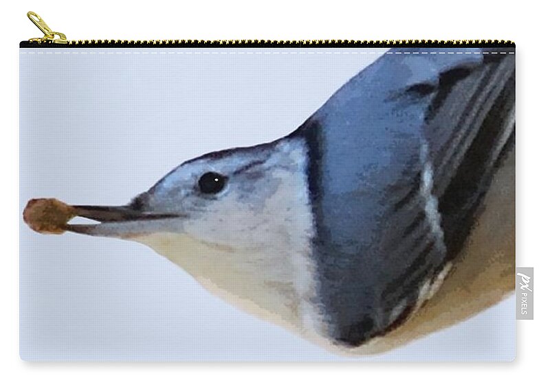 Bird Portrait Zip Pouch featuring the mixed media Nuthatch by Judy Cuddehe