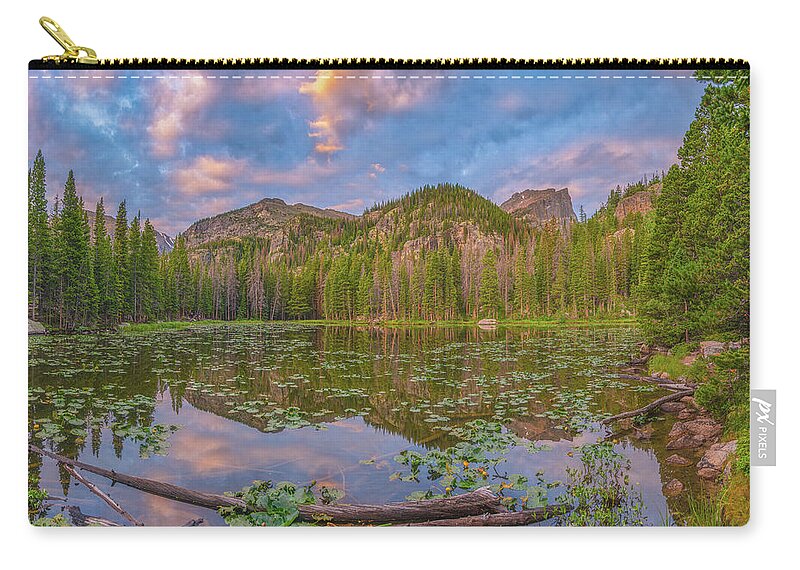 Rmnp Zip Pouch featuring the photograph Nymph Lake Sunrise by Darren White