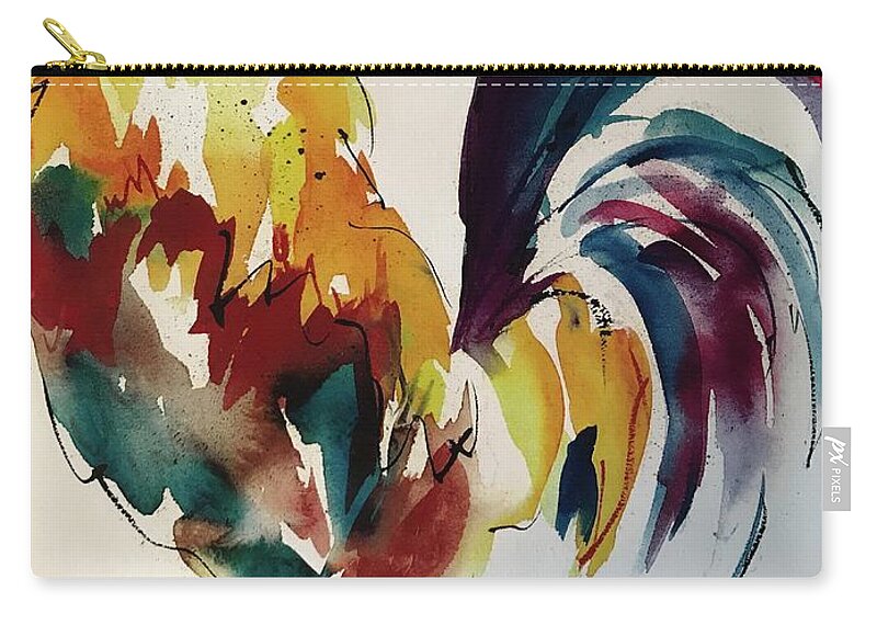 Rooster Zip Pouch featuring the painting O how I hate to get up in the Morning by Elaine Elliott