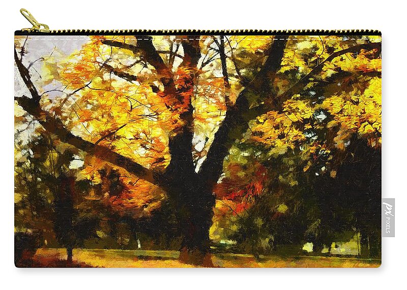 Oak Zip Pouch featuring the mixed media Oak Tree on a Fall Afternoon by Christopher Reed