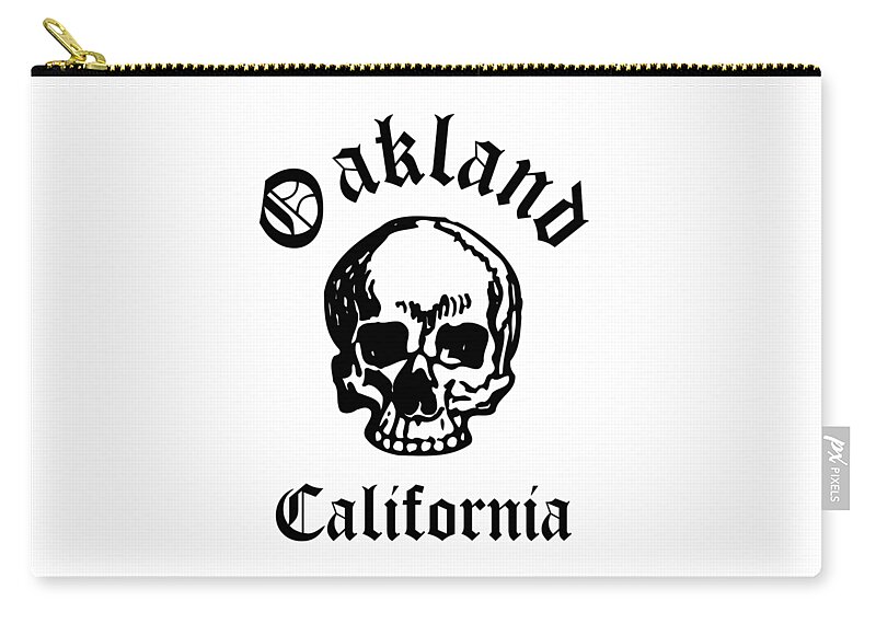 Oakland Zip Pouch featuring the drawing Oakland California Hardcore Streets Urban Streetwear White Skull, Super Sharp PNG 2 by Kathy Anselmo