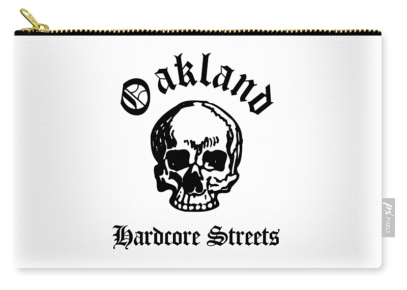 Oakland Zip Pouch featuring the drawing Oakland California Hardcore Streets Urban Streetwear White Skull, Super Sharp PNG by Kathy Anselmo