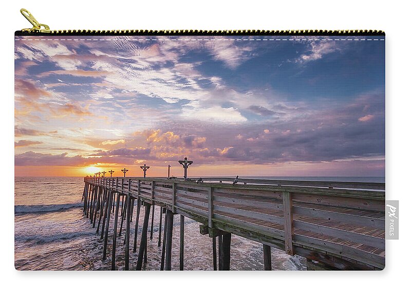 Atlantic Zip Pouch featuring the photograph OBX Sunrise by Adam Romanowicz