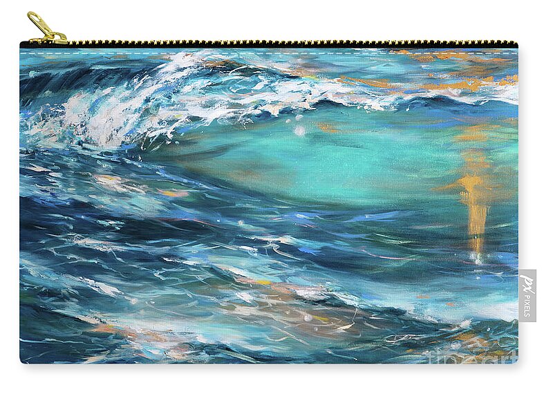 Ocean Zip Pouch featuring the painting Ocean Gold by Linda Olsen