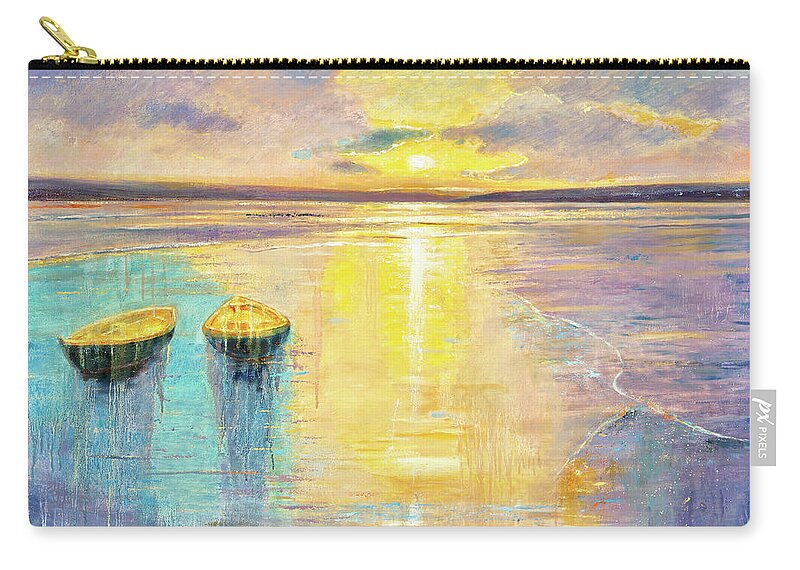 Landscape Carry-all Pouch featuring the painting Ocean Sunset by Shijun Munns