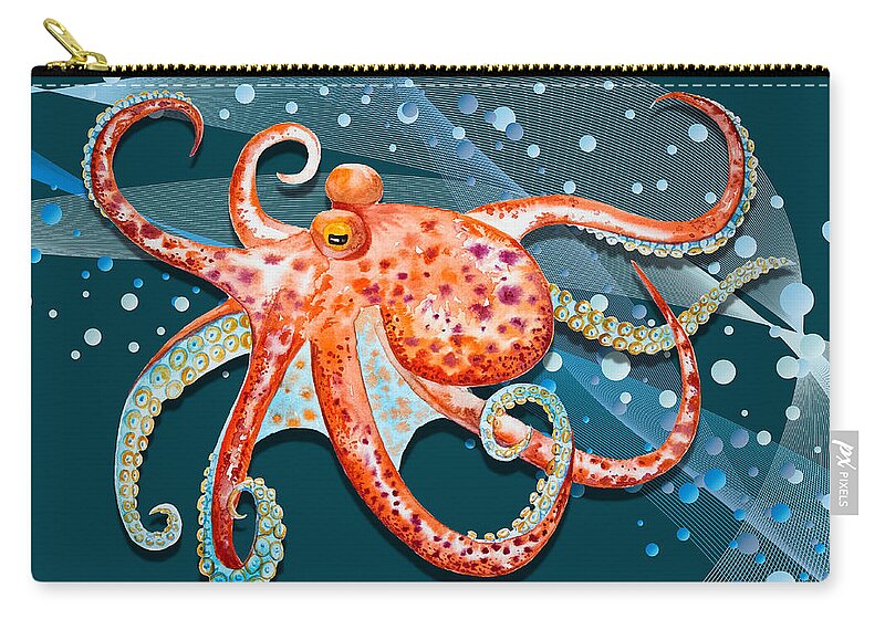 Ocean Zip Pouch featuring the digital art Ocean View Collection Octopus 1 by Tina Mitchell