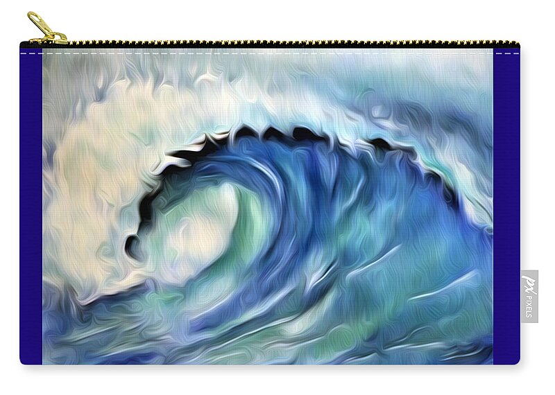 Ocean Wave Carry-all Pouch featuring the digital art Ocean Wave Abstract - Blue by Ronald Mills