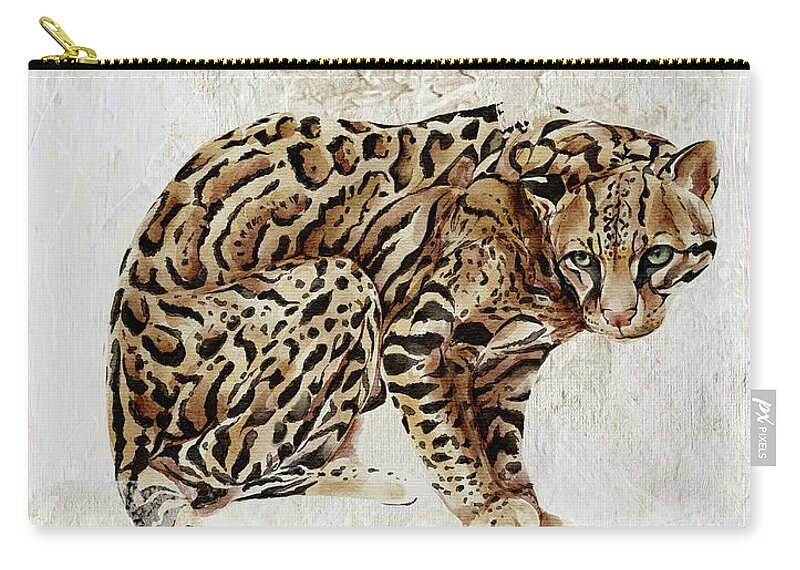Ocelot Carry-all Pouch featuring the painting Ocelot Wild Cat Animal Painting by Garden Of Delights