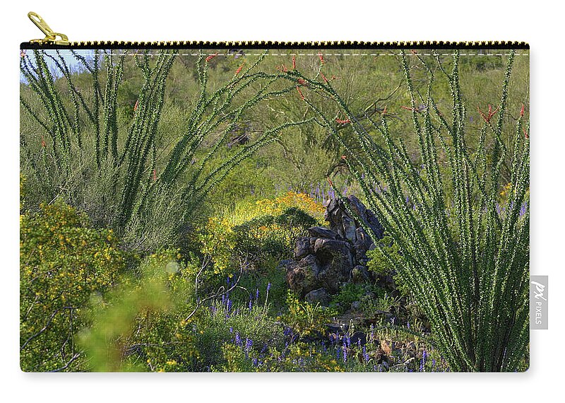 Desert Zip Pouch featuring the photograph Ocotillo Rock Garden by Gene Taylor