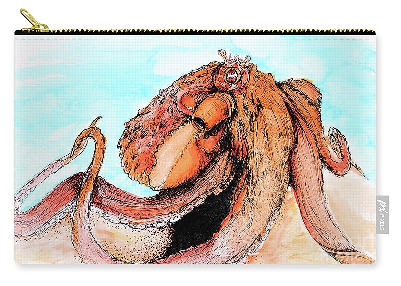 Octopus Zip Pouch featuring the painting Octopus at Home by Lora Tout