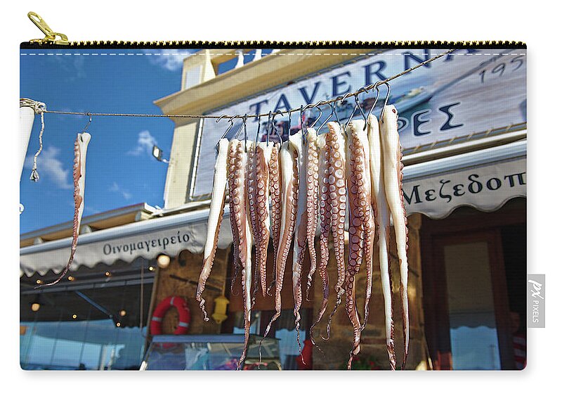 Fishing Zip Pouch featuring the photograph Octopus at the Taverna by Sean Hannon
