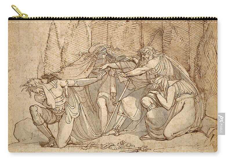 Henry Fuseli Zip Pouch featuring the drawing Oedipus at Colonus, Cursing his Son Polynices by Henry Fuseli
