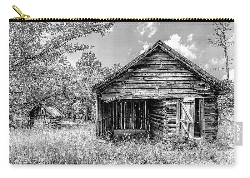 Black Zip Pouch featuring the photograph Old Barns at Buckley Vineyards Black and White by Debra and Dave Vanderlaan