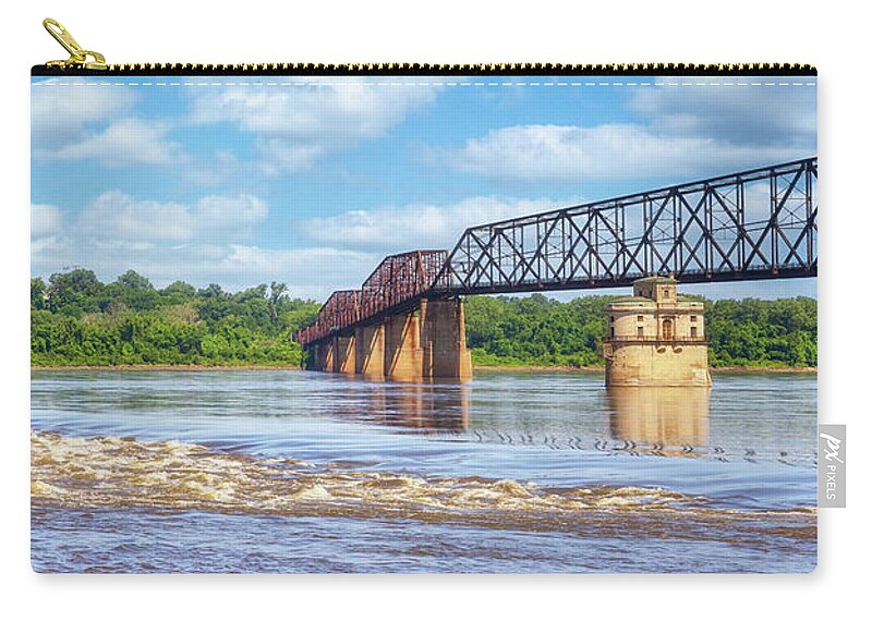 Old Chain Of Rocks Bridge Zip Pouch featuring the photograph Old Chain of Rocks Bridge Panorama by Susan Rissi Tregoning
