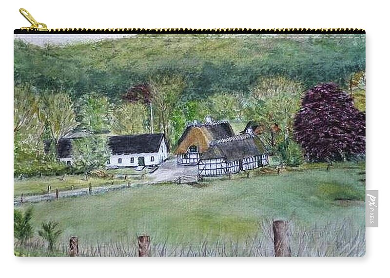 Landscape In Denmark Carry-all Pouch featuring the painting Old Danish Farm House by Kelly Mills