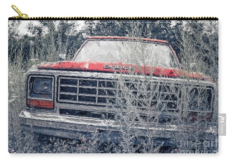 Paint Zip Pouch featuring the digital art Old Dodge in the Weeds Painterly by Edward Fielding