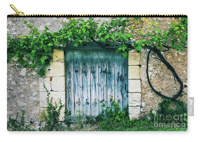Door Zip Pouch featuring the photograph Old door with vine by Delphimages Photo Creations
