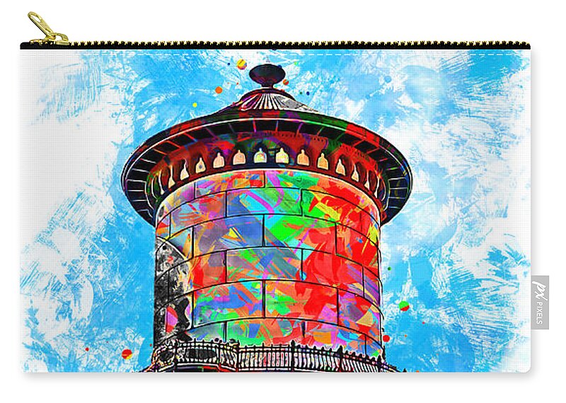 Old Water Tower Zip Pouch featuring the digital art Old Fresno Water Tower - colorful painting by Nicko Prints