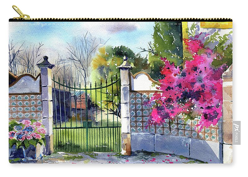 Portugal Zip Pouch featuring the painting Old Gate In Portugal Painting by Dora Hathazi Mendes