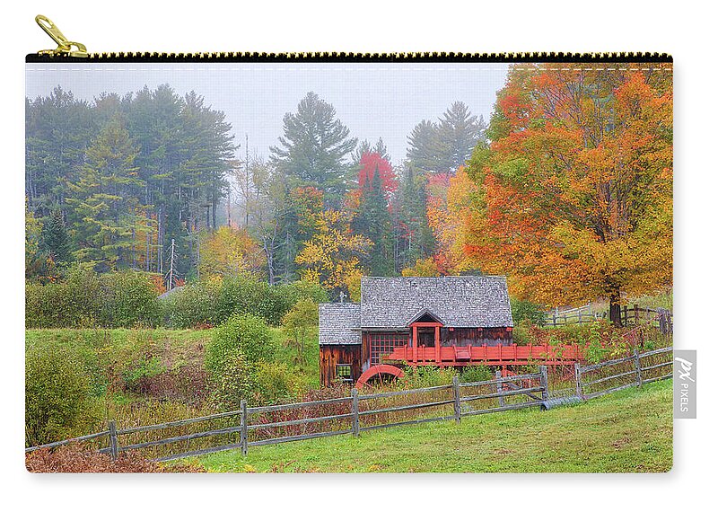 Guildhall Grist Mill Zip Pouch featuring the photograph Old Guildhall Grist Mill and Vermont Fall Foliage by Juergen Roth