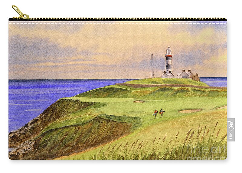 Old Head Golf Course Zip Pouch featuring the painting Old Head Golf Course Ireland Hole 4 by Bill Holkham