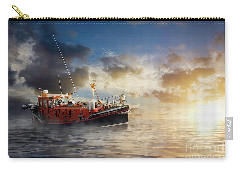 Norfolk Zip Pouch featuring the photograph Old lifeboat at sea in Norfolk by Simon Bratt