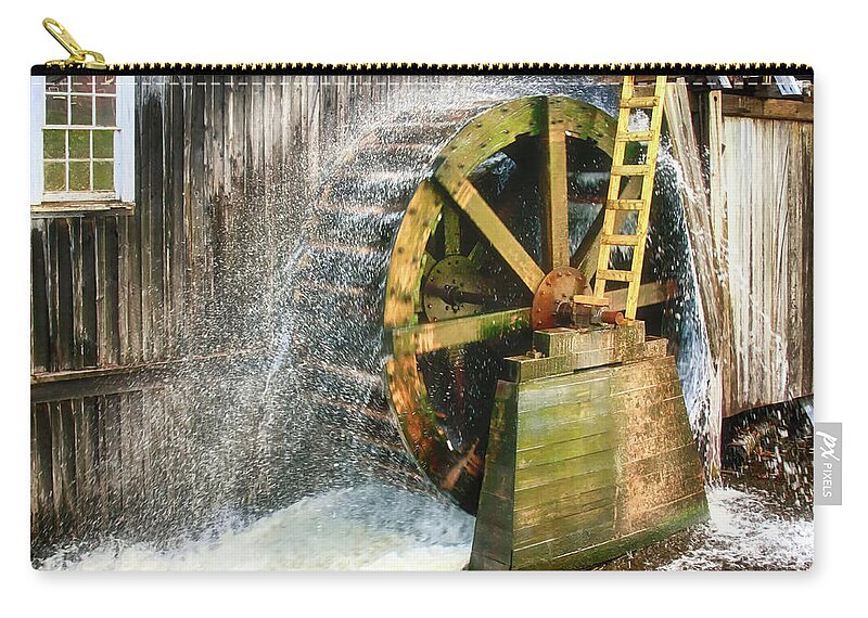 Watermill Zip Pouch featuring the photograph Old mill water wheel by Tatiana Travelways