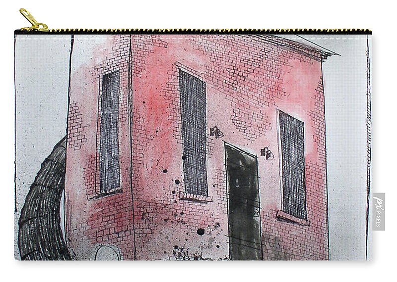  Zip Pouch featuring the drawing Old Montross Jail by Phil Mckenney
