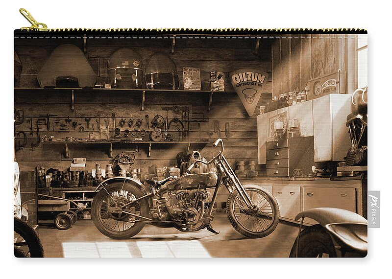 Motorcycle Carry-all Pouch featuring the photograph Old Motorcycle Shop by Mike McGlothlen