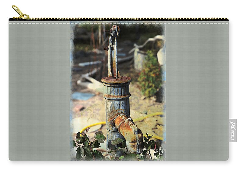 Garden Carry-all Pouch featuring the mixed media Old Pump in Garden by Kae Cheatham