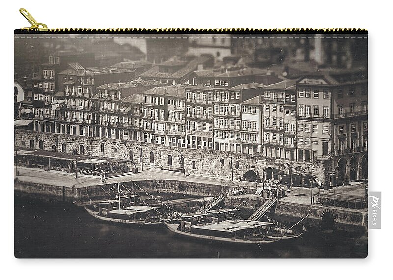 Porto Zip Pouch featuring the photograph Old Ribeira Porto Vintage Sepia by Carol Japp