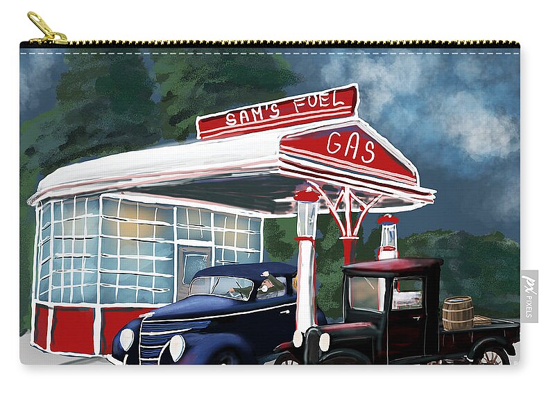Cars Zip Pouch featuring the digital art Old Service Station by Doug Gist