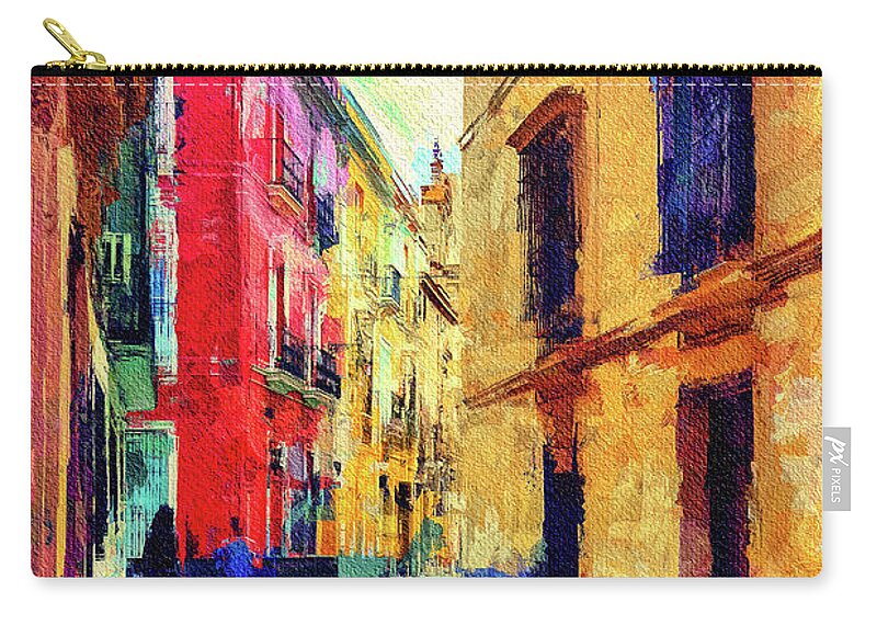 Old Street Zip Pouch featuring the mixed media Old street Seville, Spain by Tatiana Travelways