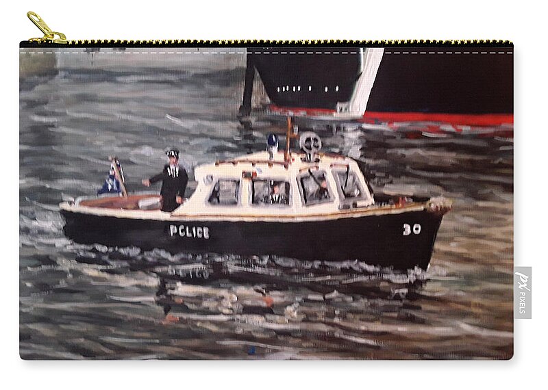 Police Zip Pouch featuring the painting Old Style Single Screw Thames Police Boat by Mackenzie Moulton