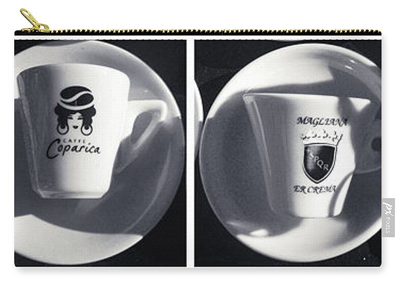Italian Coffee Zip Pouch featuring the photograph Old Vintage ITALIAN BAR ESPRESSO COFFEE CUPS BW by Stefano Senise