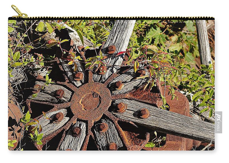 Wheel Rust Metal Zip Pouch featuring the photograph Old Wheel4 by John Linnemeyer
