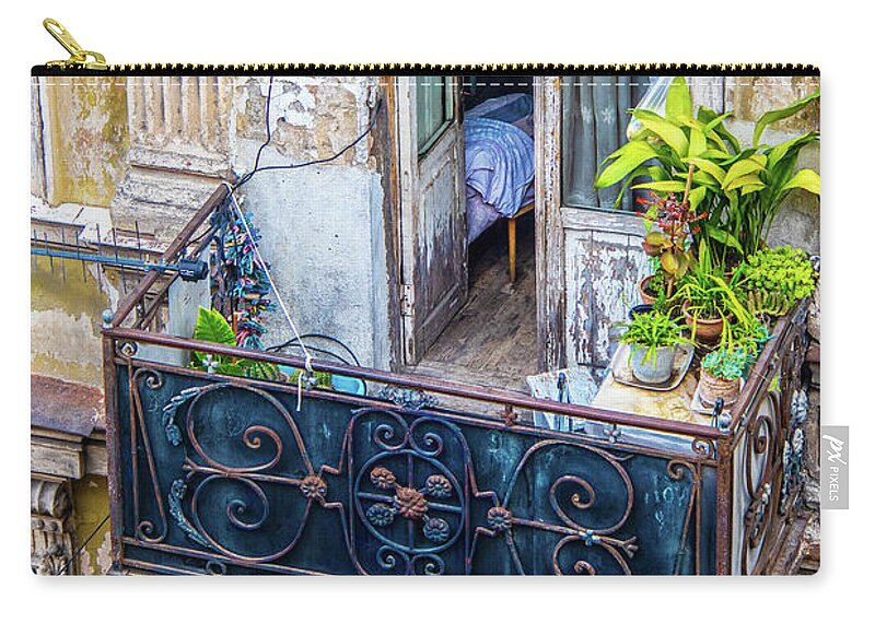 Apartment Zip Pouch featuring the photograph Old World Balcony by Susan Vineyard