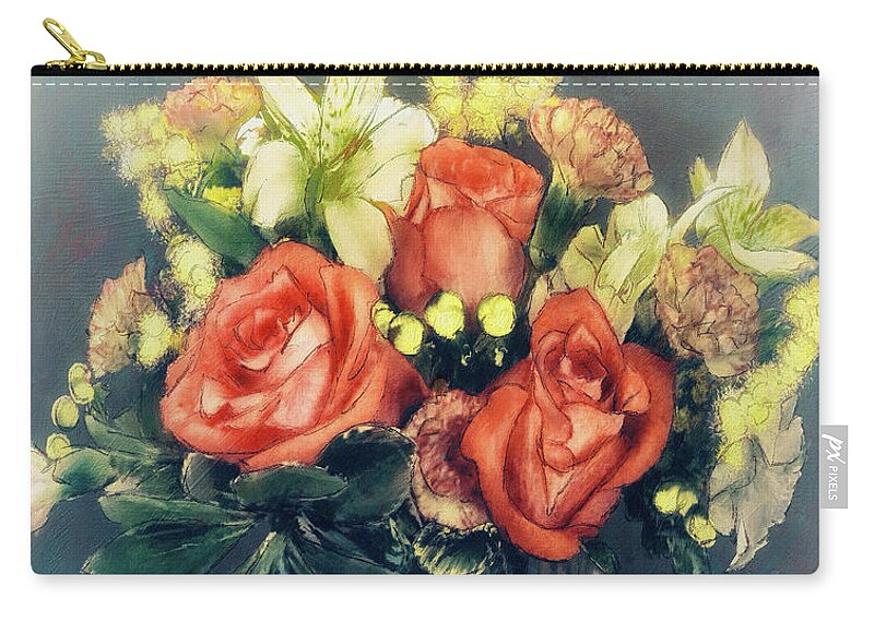 Flower Zip Pouch featuring the digital art Old World Bouquet by Lois Bryan