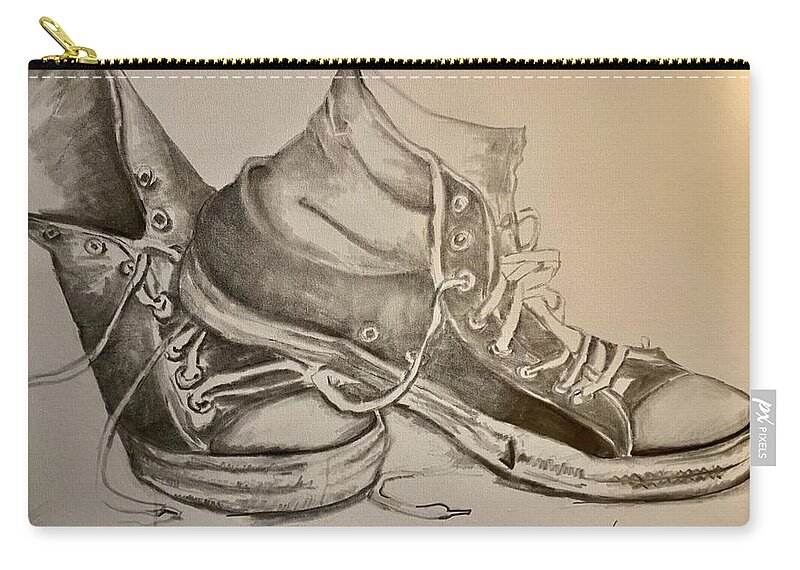  Carry-all Pouch featuring the drawing Ole Sneakers by Angie ONeal