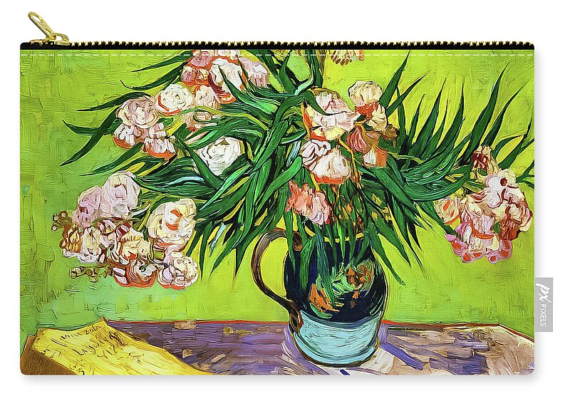 Oleanders Zip Pouch featuring the painting Oleanders and Books by Vincent Van Gogh 1888 by Vincent Van Gogh