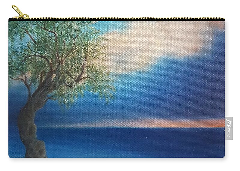 #oiloncanvas Seascape #olivetree Zip Pouch featuring the painting Olive and Sea 2 by Caroline Philp