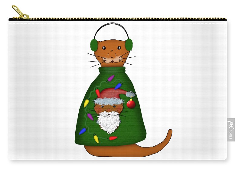 Ugly Sweater Zip Pouch featuring the photograph Oliver The Otter In Nana's Ugly Sweater by Colleen Cornelius