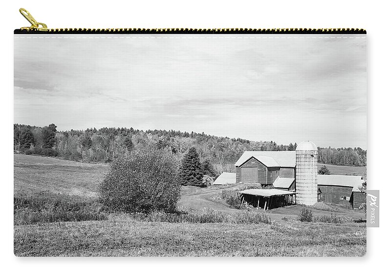Autumn Zip Pouch featuring the photograph On the Farm in New York - Black and White by Angie Tirado