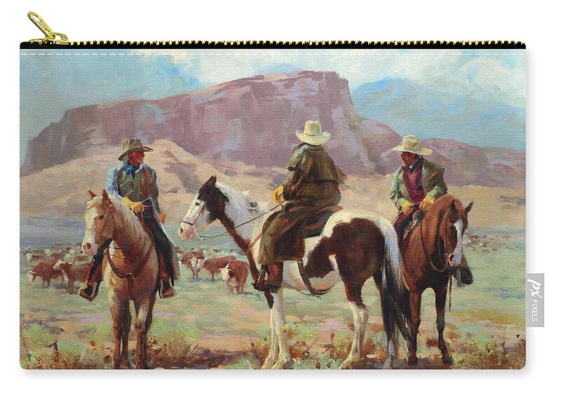 Western Art Zip Pouch featuring the painting On The Range by Carolyne Hawley