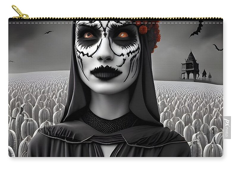 Digital Zip Pouch featuring the digital art One Color Witch by Beverly Read