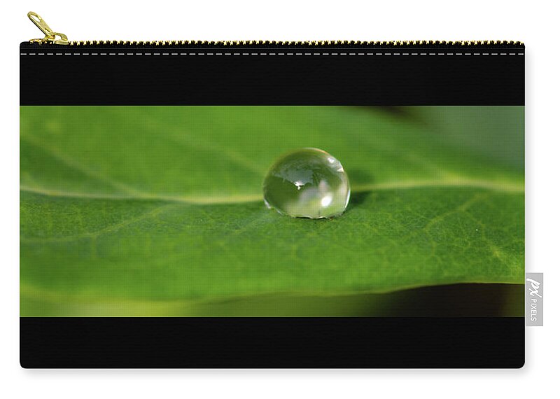 Flower Theme Zip Pouch featuring the photograph One Green Waterdrop by Crystal Wightman