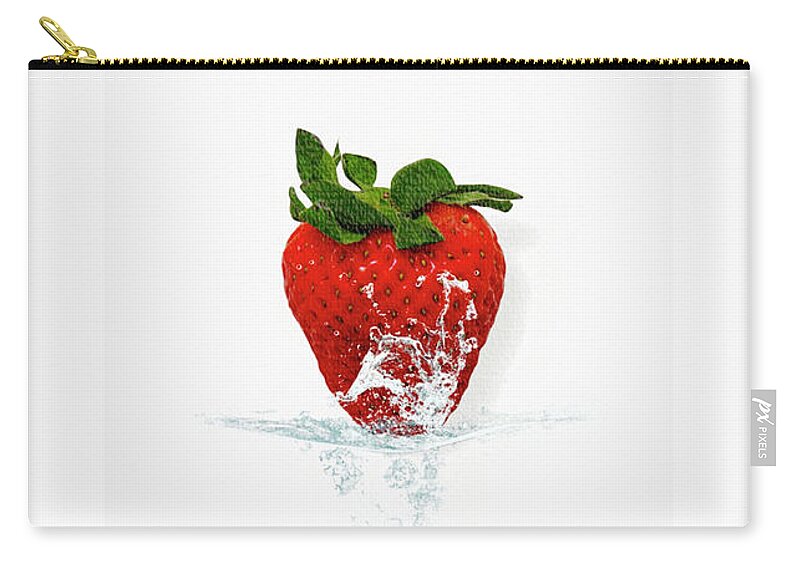 Strawberry Zip Pouch featuring the photograph One Strawberry Splash Please by Rene Crystal