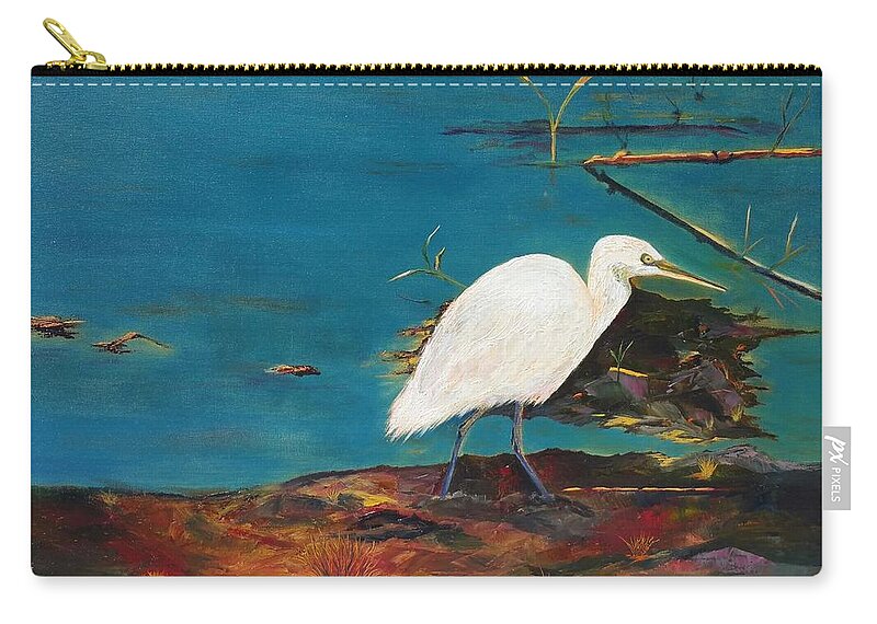 Egret Zip Pouch featuring the painting One With Nature by Kim Shuckhart Gunns